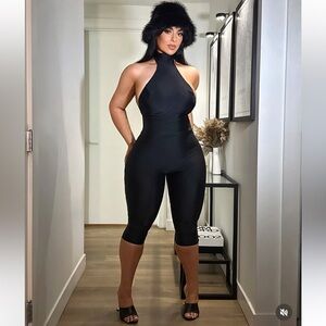 High-Neck Black Halter Jumpsuit